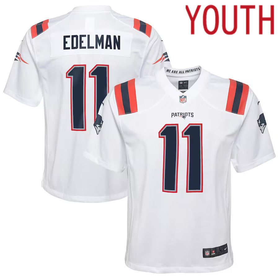 Youth New England Patriots 11 Julian Edelman Nike White Game NFL Jersey